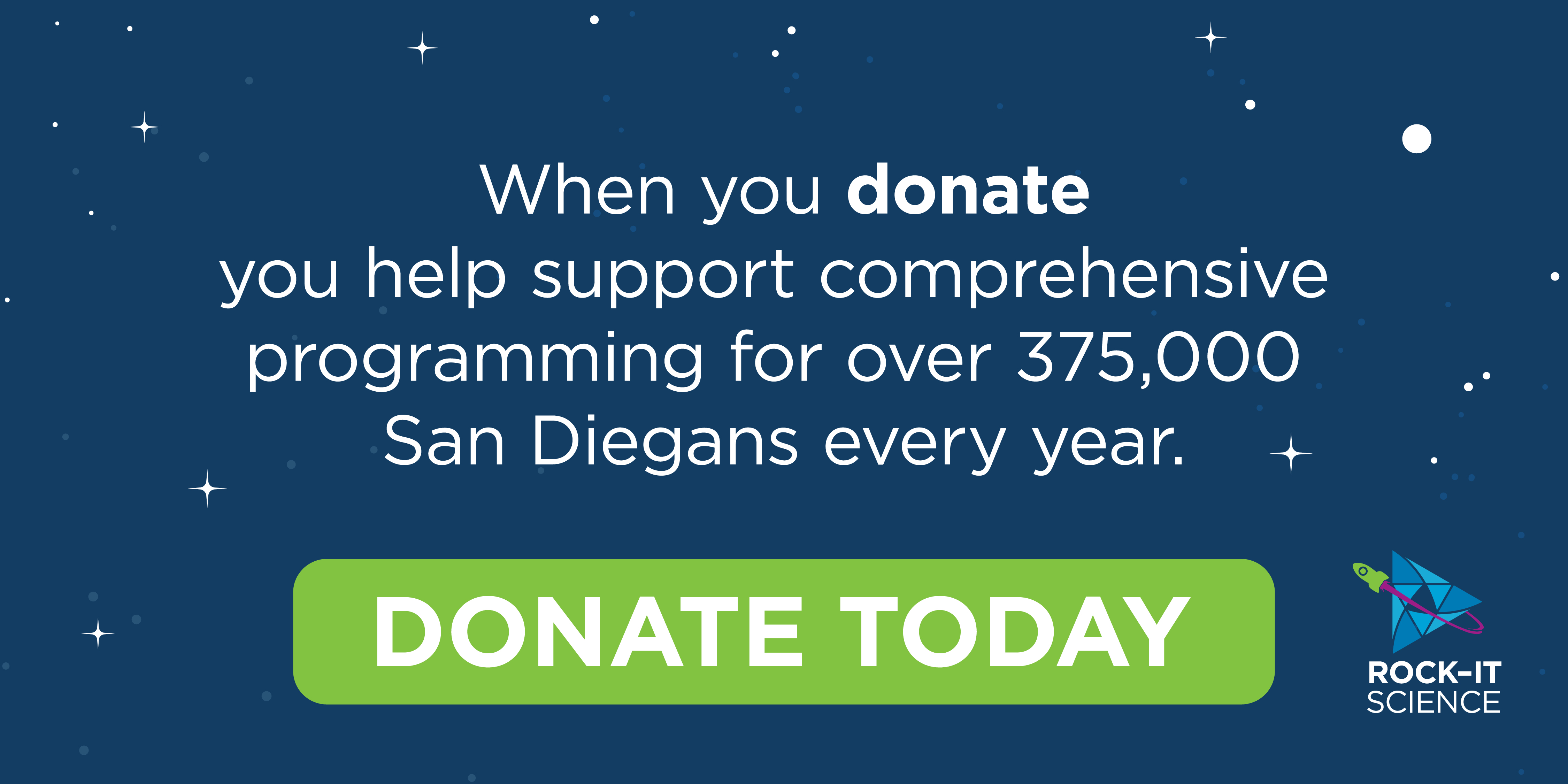 A dark blue graphic with white text and a green button that says Donate Today