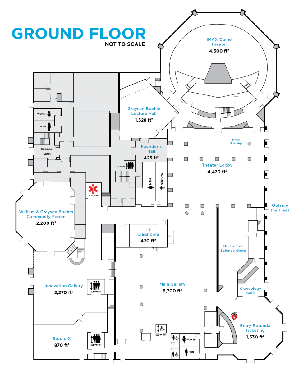 A ground floor map of the fleet science center