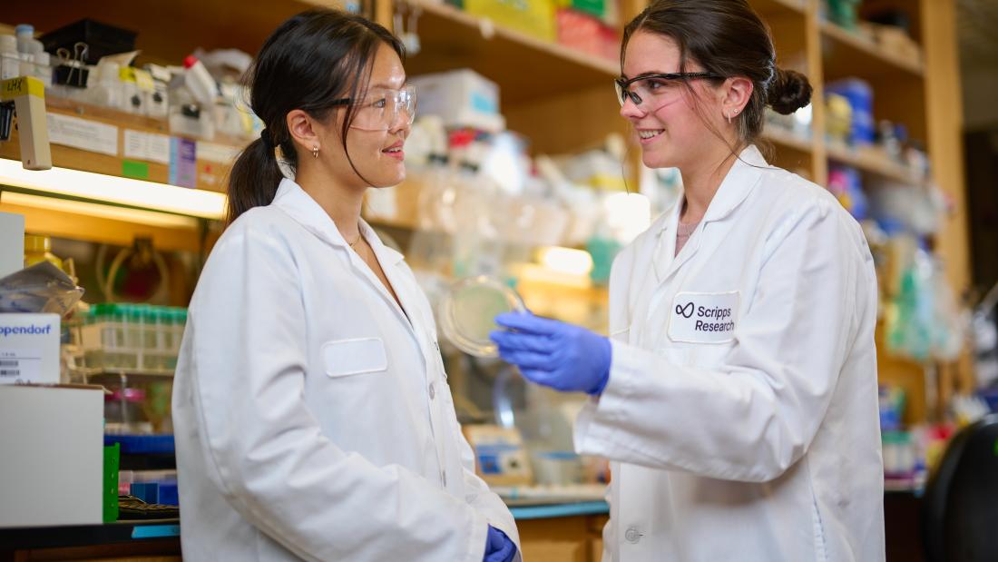 Two scientists from Scripps Research in a lab setting