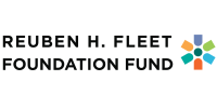 The words Reuben H. Fleet stacked above the words Foundation Fund all written in black. To the right is an icon in multiple bright colors that forms a flower or burst shapes sponsor logo