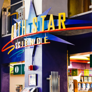 Photo of the North Star Science Store front entrance with the sign that says "North Star Science."