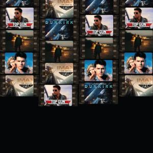 Big Picture Weekend.  Keyart and stills of Top Gun, Top Gun Maverick and Dunkirk on a film side on the left and lettering with Big Picture Weekend is center and to the right. 